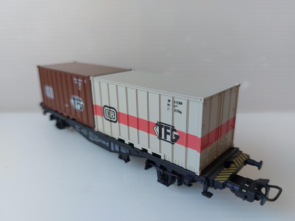 Märklin HO 4664 containerwagen DB met 2 containers + doos, Hobby en Vrije tijd, Modeltreinen | H0, Wisselstroom, Wagon, Ophalen of Verzenden