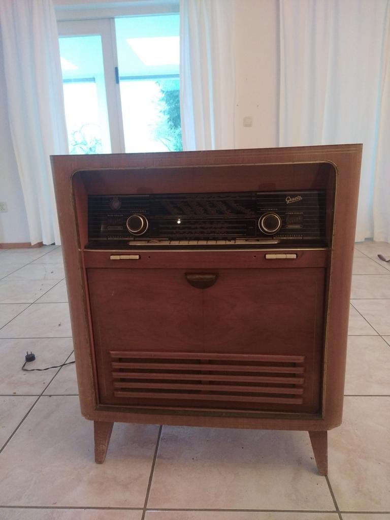 Vintage Graetz Radio met Platenspeler - Jaren '50/'60, Audio, Tv en Foto, Radio's, Ophalen of Verzenden, Gebruikt, Radio