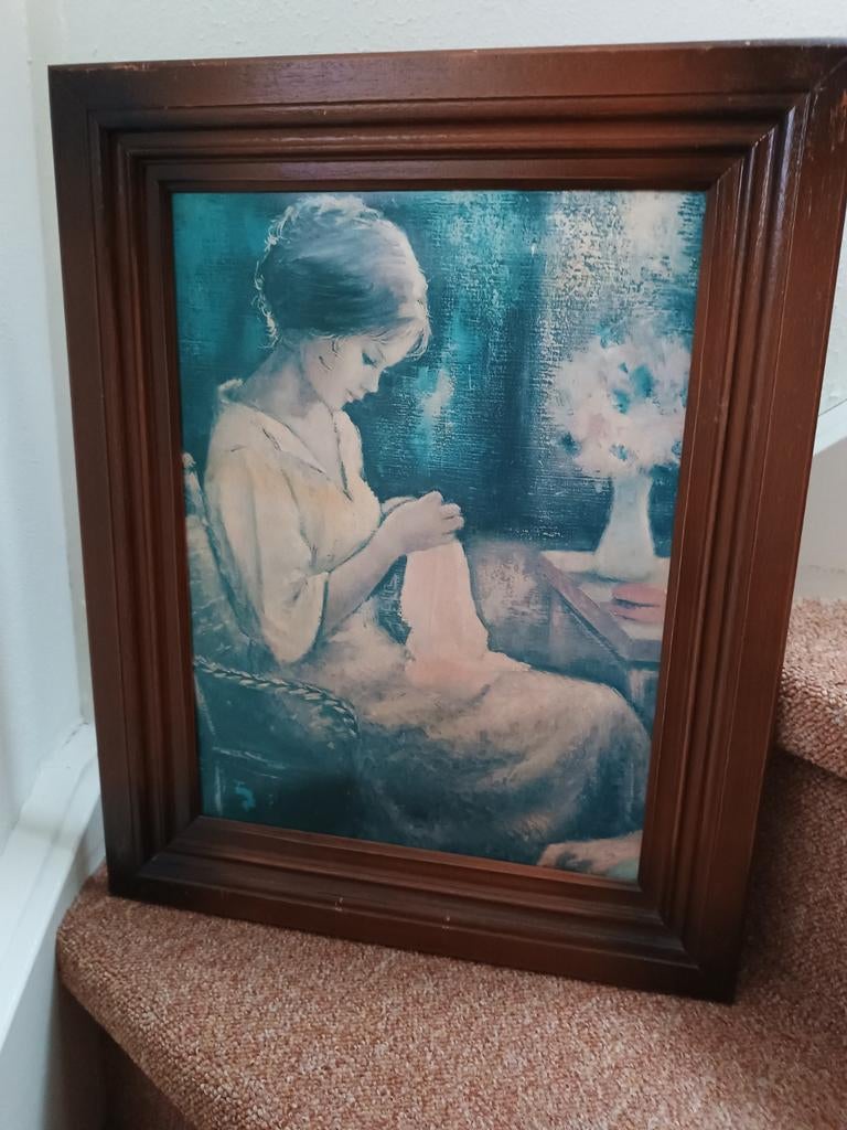 Prent in houten lijst, Ophalen of Verzenden