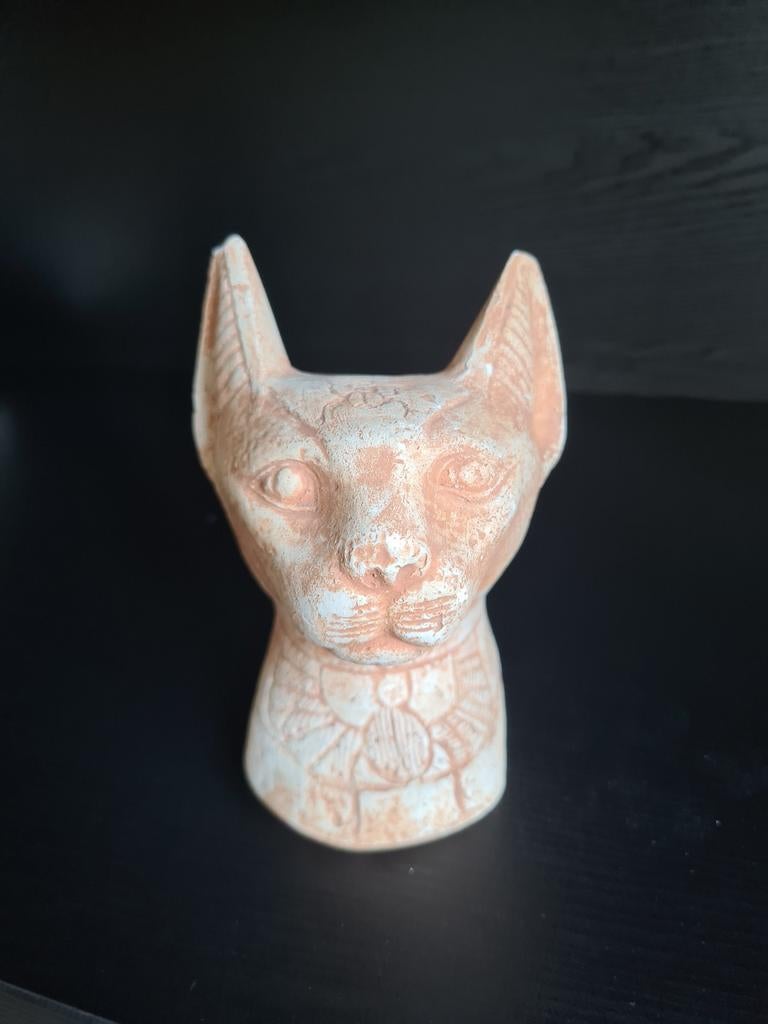 Vintage Egyptische kat / Bastet beeldje terracotta keramiek, Ophalen of Verzenden, Gebruikt, Dier