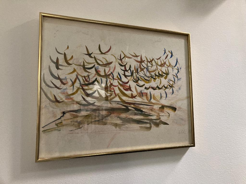 Aquarel Witz vogels in gouden lijst, Ophalen of Verzenden