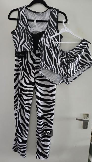 3 delig Zebra Disco, Flower Power outfit mt 38, Maat 38/40 (M), Carnaval, Ophalen of Verzenden, Zo goed als nieuw