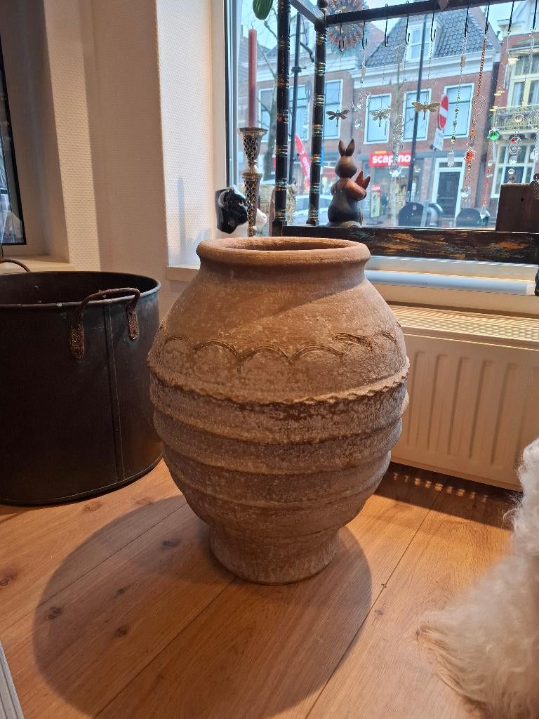 Groot Oude Bloempot, Tuin en Terras, Bloempotten, Rond, Zo goed als nieuw, Balkon, Aardewerk