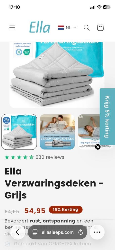 Ella verzwaringsdeken, Ophalen, Zo goed als nieuw, Eenpersoons, 190 cm of minder