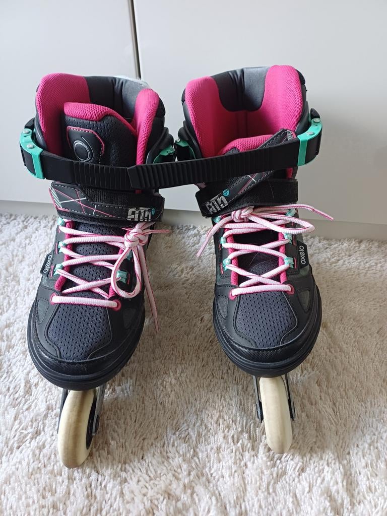 Oxelo Fit 5 inline skates, zwart/roze, maat 38-41, Ophalen of Verzenden, Verstelbaar, Zo goed als nieuw