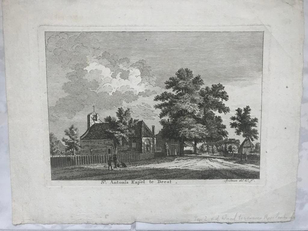 St. Antonis Kapel te Deest, H. Spilman, or. gravure, 21x15cm, 1800 - 1899, Architectuur, Ophalen of Verzenden, Gravure