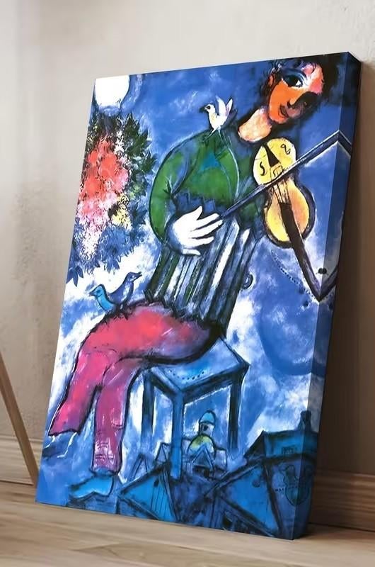 Marc Chagall - Violoniste Bleu - Framed Canvasdoek, Verzenden