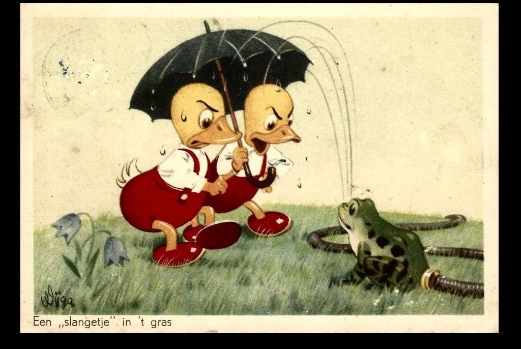 Jan Wijga, dieren eendjes en kikker, Verzenden, 1940 tot 1960, Gelopen, Overige thema's