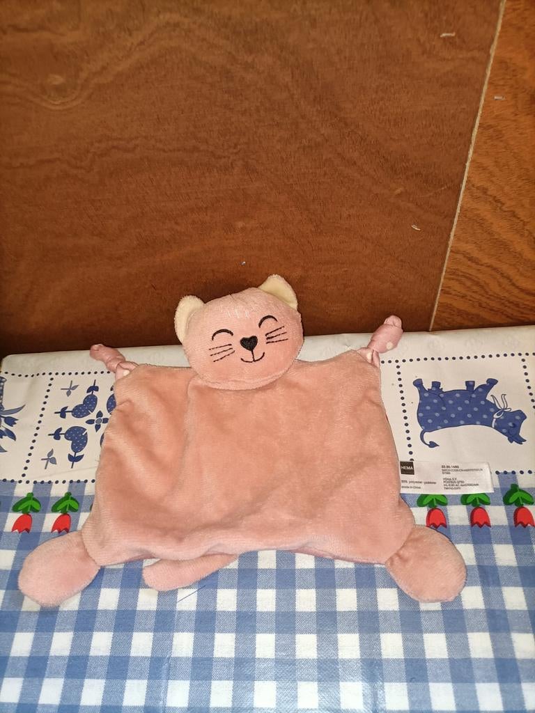 Hema roze poes knuffeldoekje met stippen, Ophalen of Verzenden, Zo goed als nieuw