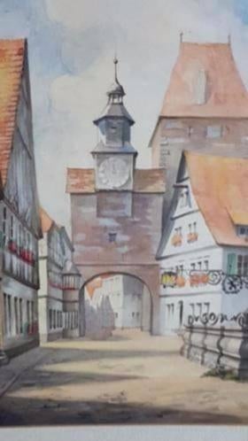 Aquarel Jan H Schoenmakers Markusturm Rothenburg Tauber 1963, Ophalen