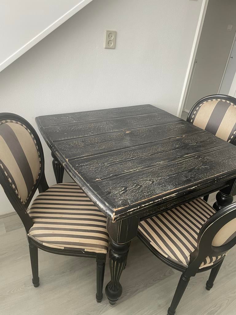 Vierkante tafel met 4 stoelen, Ophalen, Gebruikt, Vierkant, 50 tot 100 cm