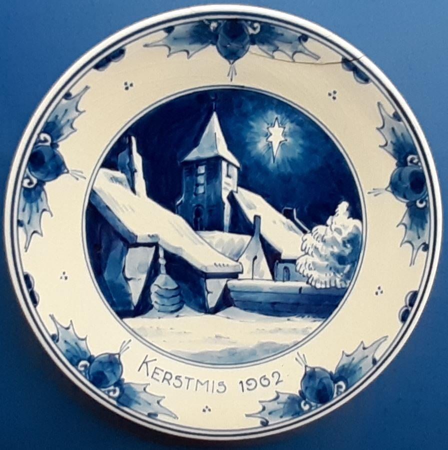 Kerstmis 1962 Porceleyne Fles 18cm (5*) kerktoren in winter, Ophalen of Verzenden