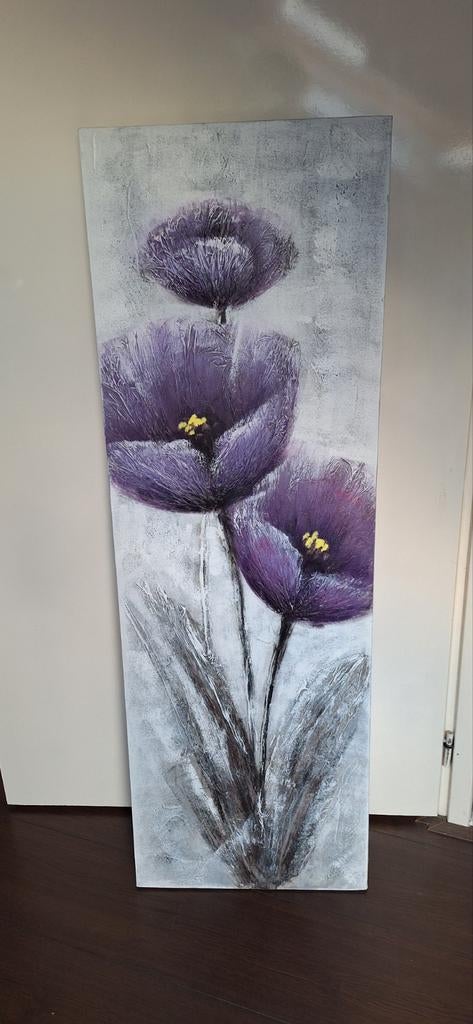Canvas schilderij met paarse bloemen 40x 120, Huis en Inrichting, Woonaccessoires | Schilderijen, Tekeningen en Foto's, Ophalen