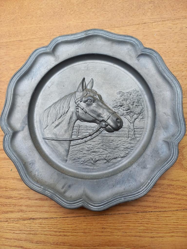 Tinnen wandbord - Paard motief, Antiek en Kunst, Antiek | Tin, Ophalen of Verzenden