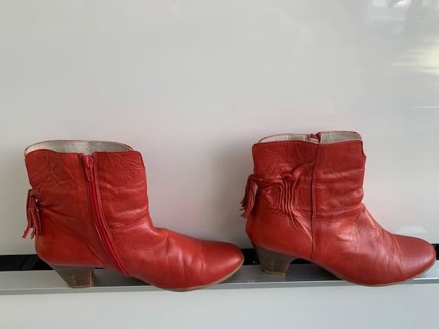 For Excellence rode leren enkellarzen Mt 40 Hak 6 cm, Lage of Enkellaarzen, Zo goed als nieuw, Rood, For Excellence