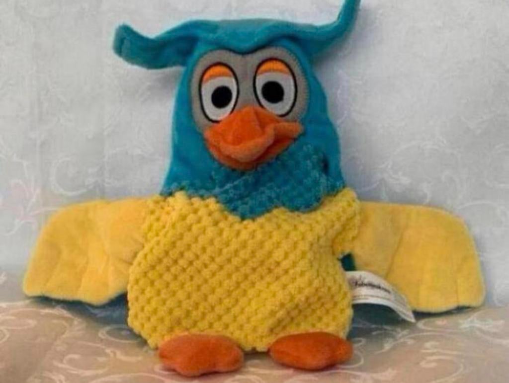 Fabeltjeskrant Meneer de Uil handpop poppenkast Pluche Pop, Ophalen of Verzenden, Zo goed als nieuw, Overige typen