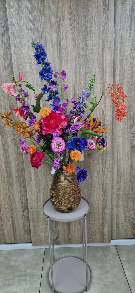 Prachtig Boeket Zijdebloemen in Felle Kleuren, Overige materialen, Overige kleuren, ., Nieuw