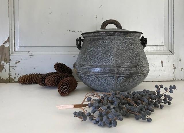 Antieke Franse geëmailleerd gietijzeren ketel heksenketel, Ophalen of Verzenden