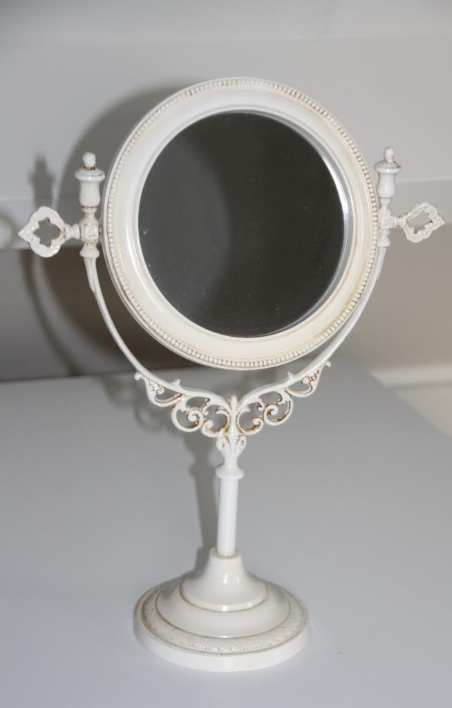 Brocante spiegel staande klassiek landelijk make-up, Huis en Inrichting, Woonaccessoires | Spiegels, Minder dan 50 cm, Rond, Ophalen of Verzenden