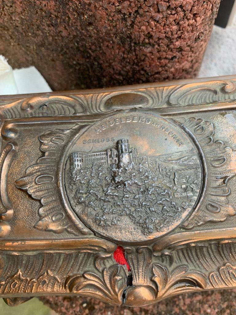 Oud koperen kistje met Heidelberg motief, Ophalen of Verzenden