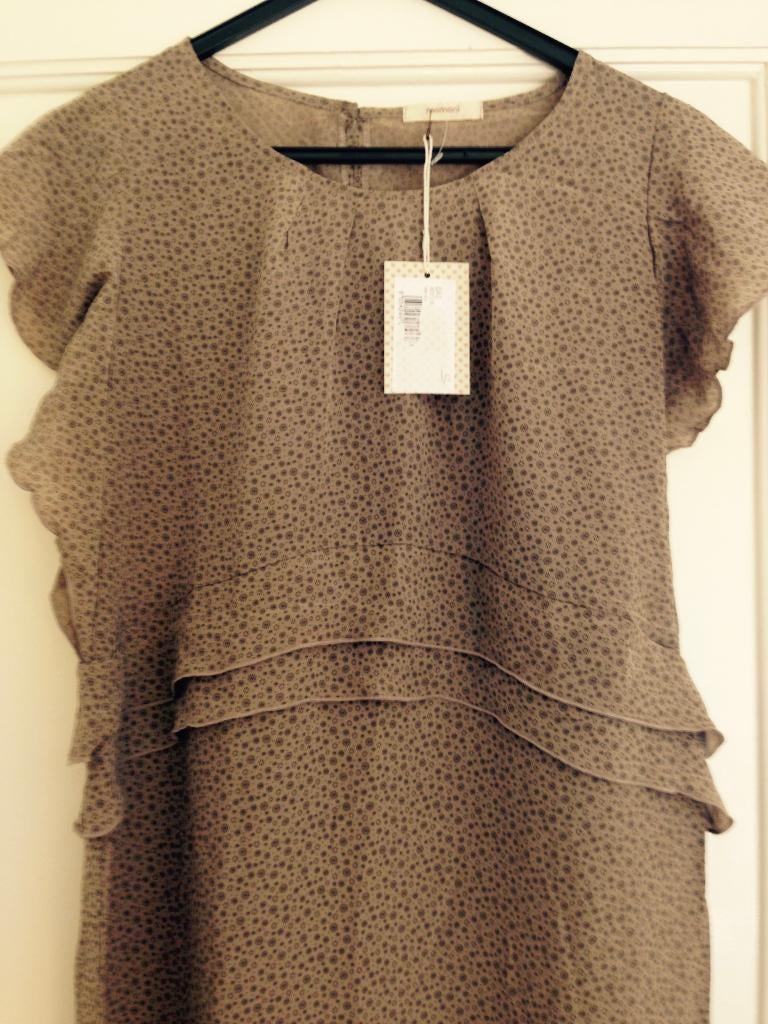 NIEUW zijden jurkje Momoni mt S taupe/grijs, Overige kleuren, Verzenden, Momoni, Nieuw