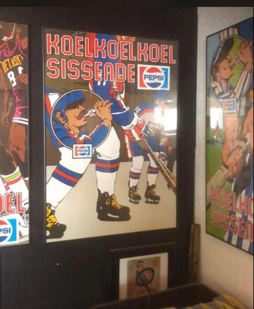 VINTAGE RECLAME POSTER VAN PEPSI INGELIJST, Ophalen, Gebruikt, A1 t/m A3