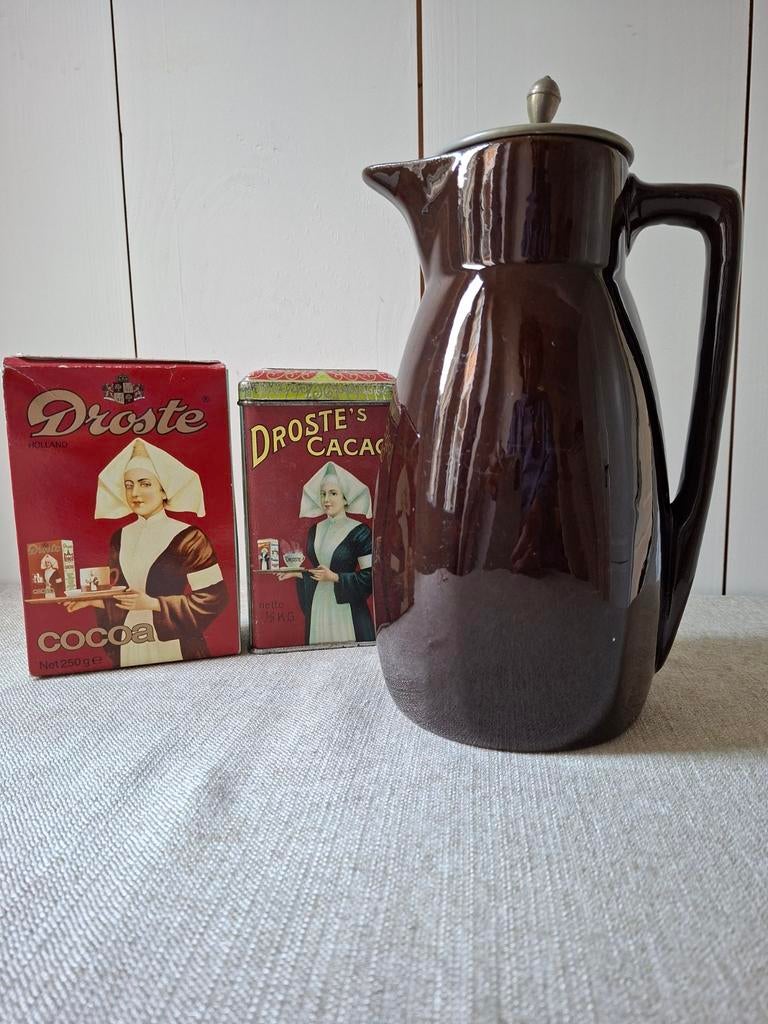 Bruine chocoladekan met metalen deksel, Ophalen of Verzenden