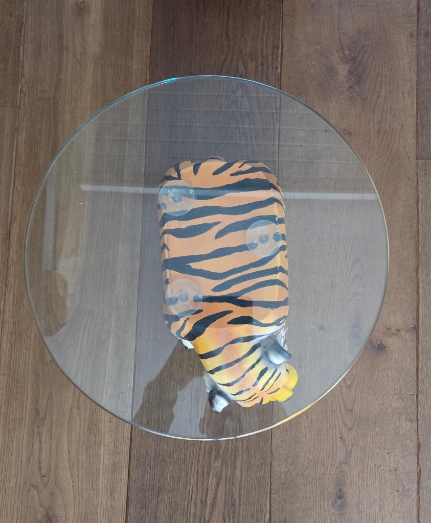 Dieren bijzettafeltje met losse glasplaat, Overige materialen, Minder dan 55 cm, Rond, Zo goed als nieuw