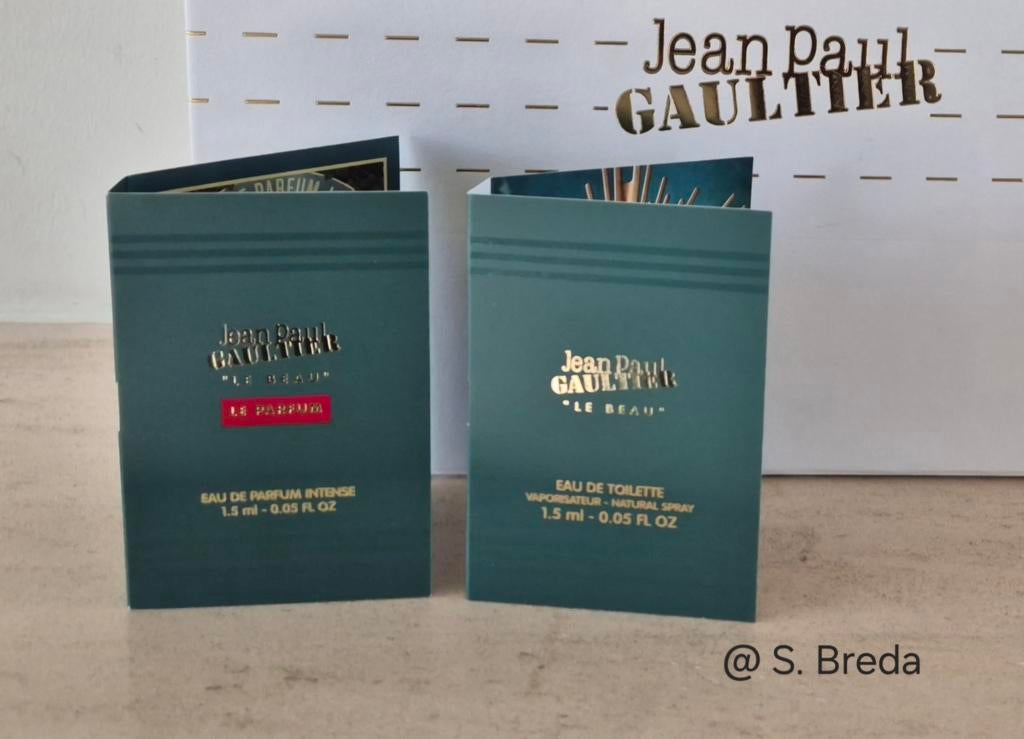 Set 2 samples Jean Paul Gaultier Le Beau + Le Beau Le Parfum, Verzamelen, Ophalen of Verzenden, Nieuw, Proef of Tester, Gevuld