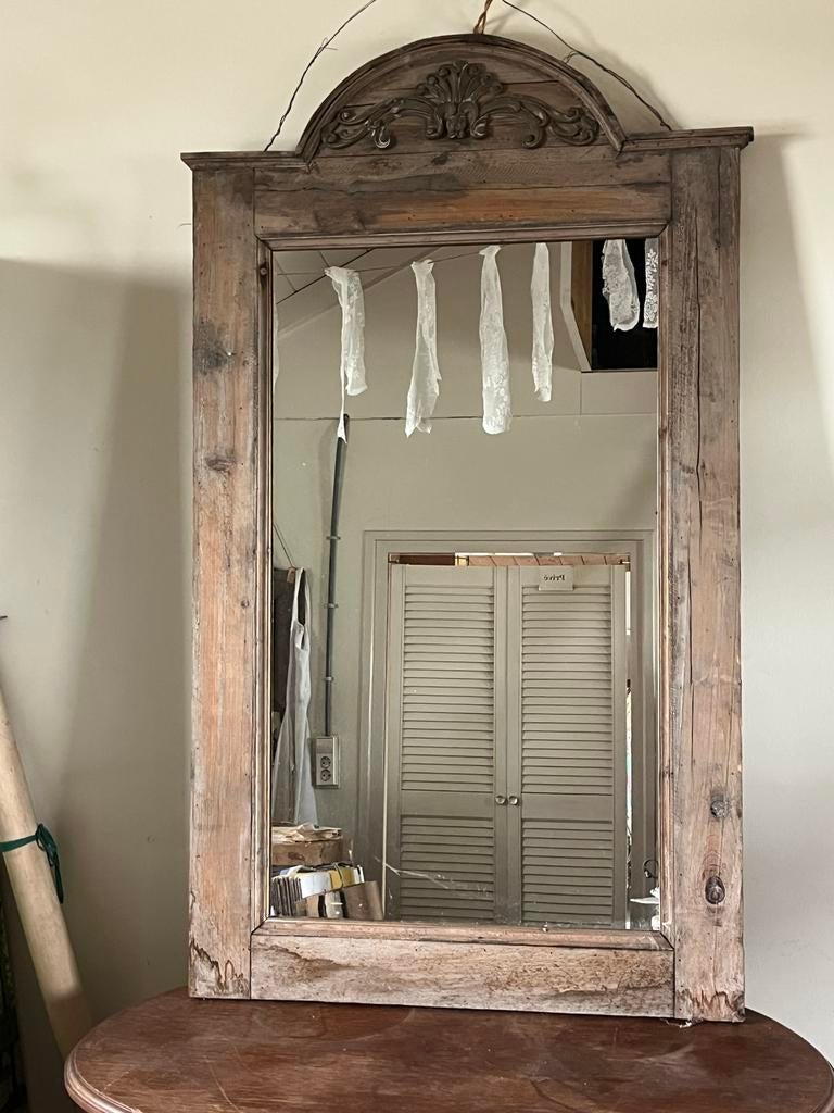 Grote spiegel met houten lijst, Ophalen, Gebruikt, 100 tot 150 cm, Rechthoekig