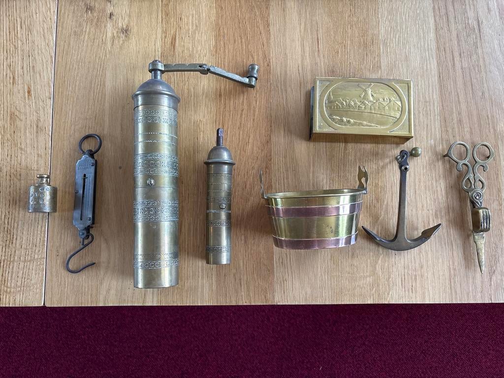 Diverse koperen en messing decoratie en gebruiksvoorwerpen, Antiek en Kunst, Ophalen, Koper