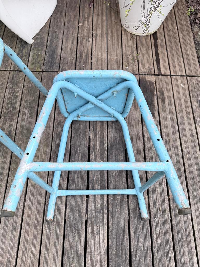 Set van 2 Brocante Vintage Metalen Krukjes - Blauw/Oranje, Gebruikt, Vintage, Vintage, IJzer