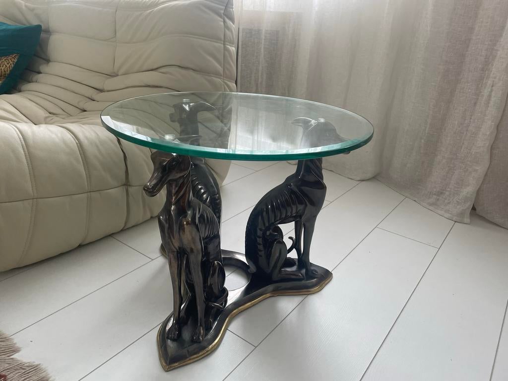 Maitland-Smith Cocktailtafel met 3 windhonden, jaren 80, Rond, 55 tot 75 cm, Zo goed als nieuw, Ophalen