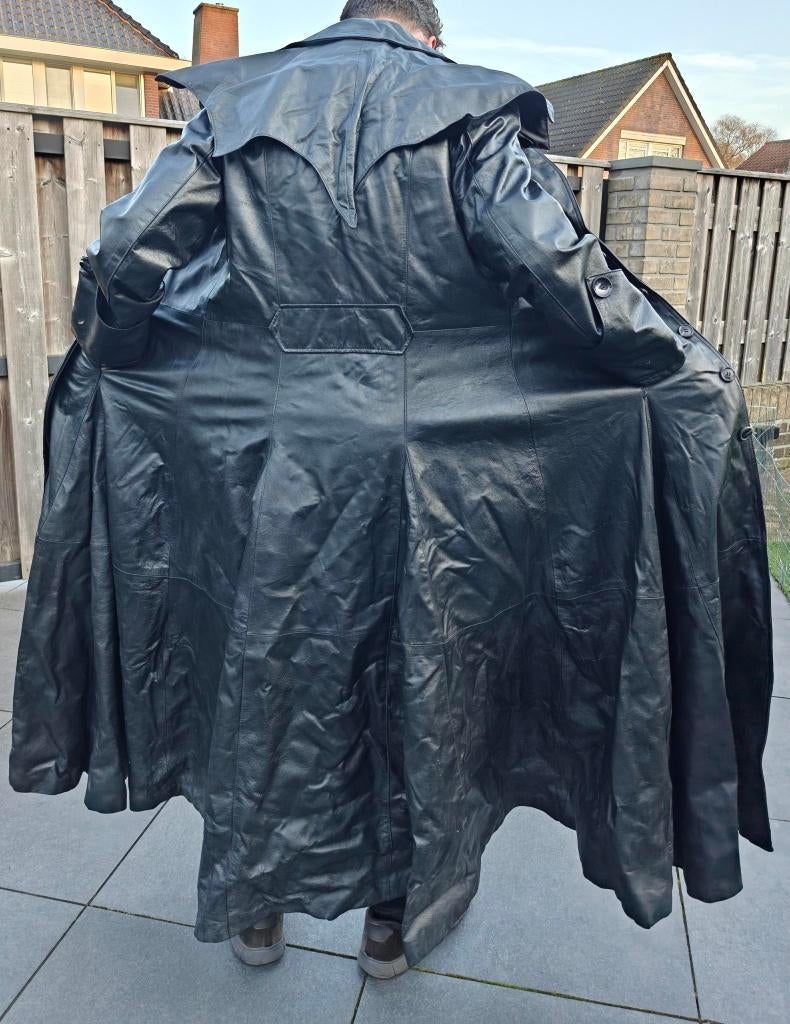 Lange leren trenchcoat/duster XL, Kleding | Heren, Jassen | Zomer, Gedragen, Maat 56/58 (XL), Zwart, Ophalen of Verzenden