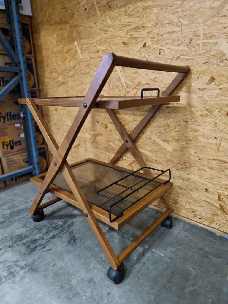 Houten serveerwagen | Theewagen | Met glasplaten & wieltjes, Ophalen, Gebruikt, Onbekend, Onbekend