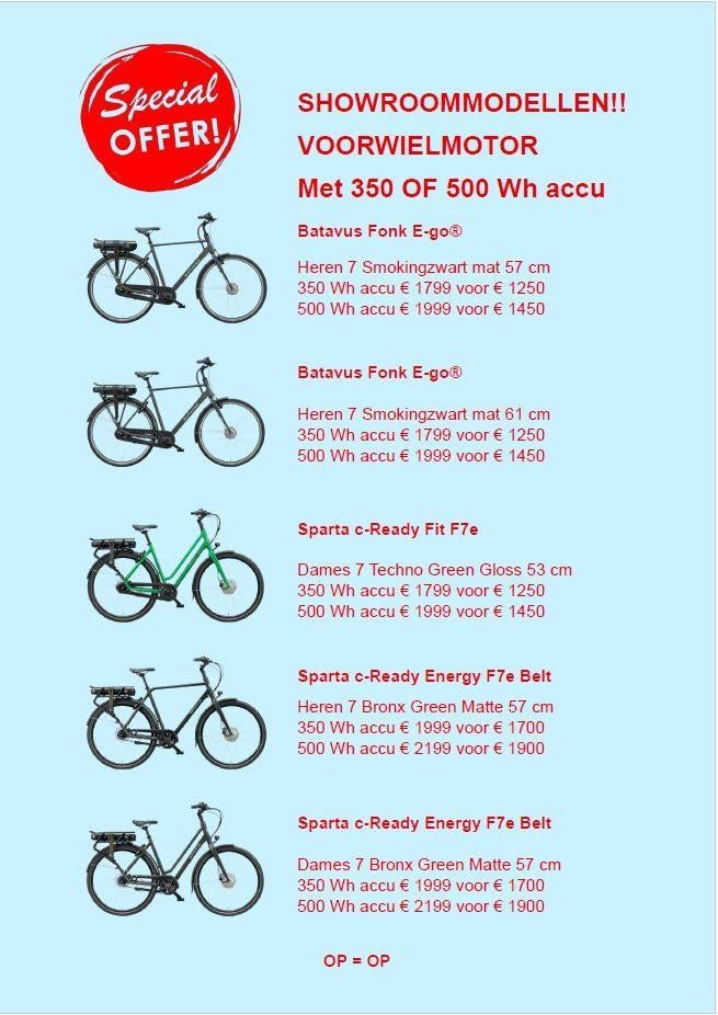 SHOWROOMMODELLEN SPARTA/BATAVUS tot 30% korting OP = OP, Sparta, Nieuw, Ophalen of Verzenden, 50 km per accu of meer