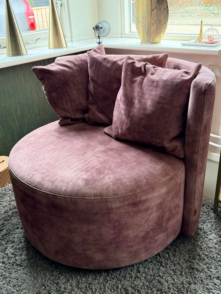Draaibare roze fauteuil - comfortabel en stijlvol, Ophalen, Gebruikt, Stof, 75 tot 100 cm