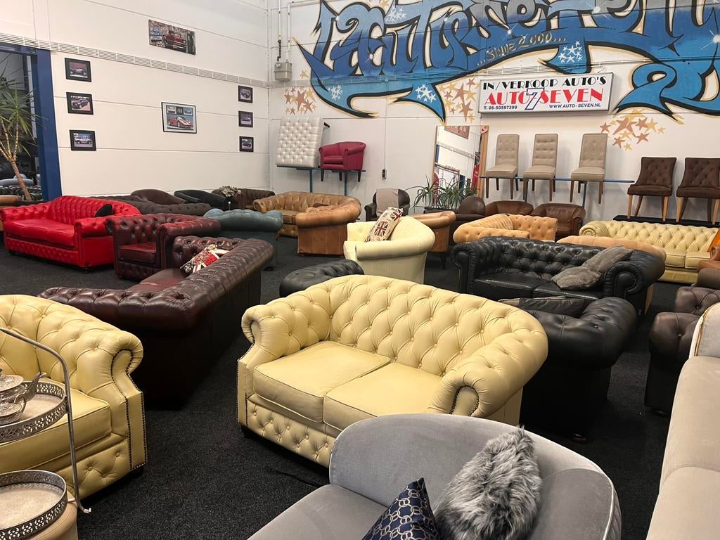 Goedkope Chesterfield Bank,Fauteuil Chesterfield Maarssen!!, Ophalen, Zo goed als nieuw, Leer, Chesterfield