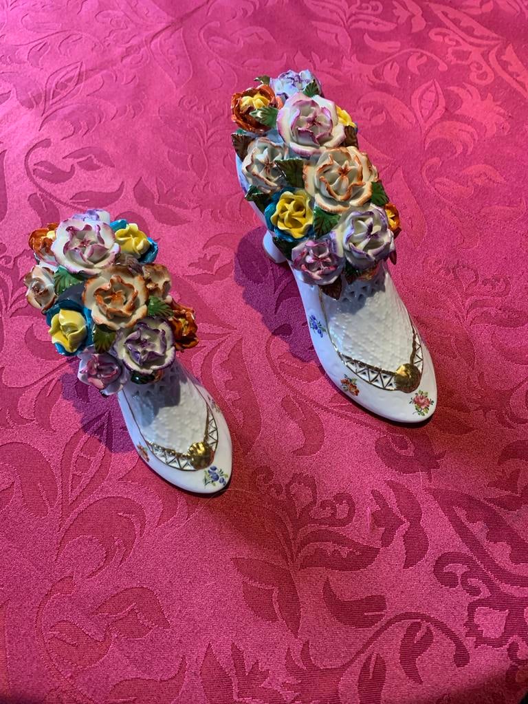 Dresden Porselein Schoentjes met Bloemen, Ophalen of Verzenden