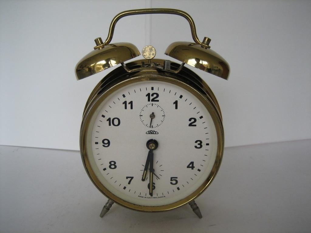 Antiqe PRIM Czech Twin Bell Alarm Clock, Ophalen of Verzenden, Gebruikt, Wekker of Tafelklok