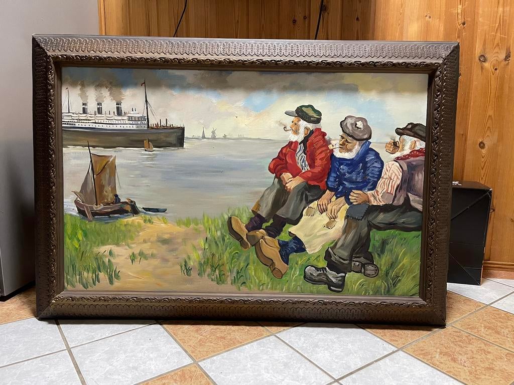 Mooi groot oud vissers schilderij, Ophalen of Verzenden