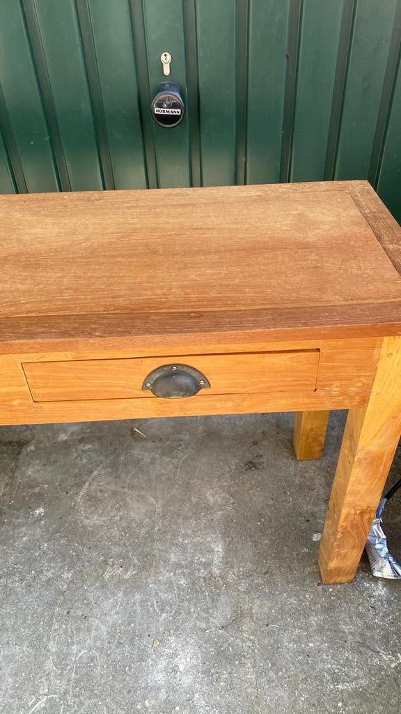 Houten bijzettafel met lade, Minder dan 55 cm, Gebruikt, Rechthoekig, Hout