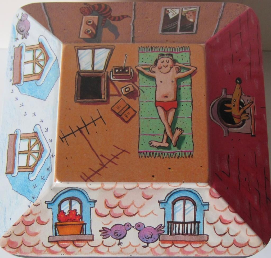 blik van Delacre in de vorm van huis met vier jaargetijden, Verzamelen, Ophalen of Verzenden, Zo goed als nieuw, Overige, Overige merken