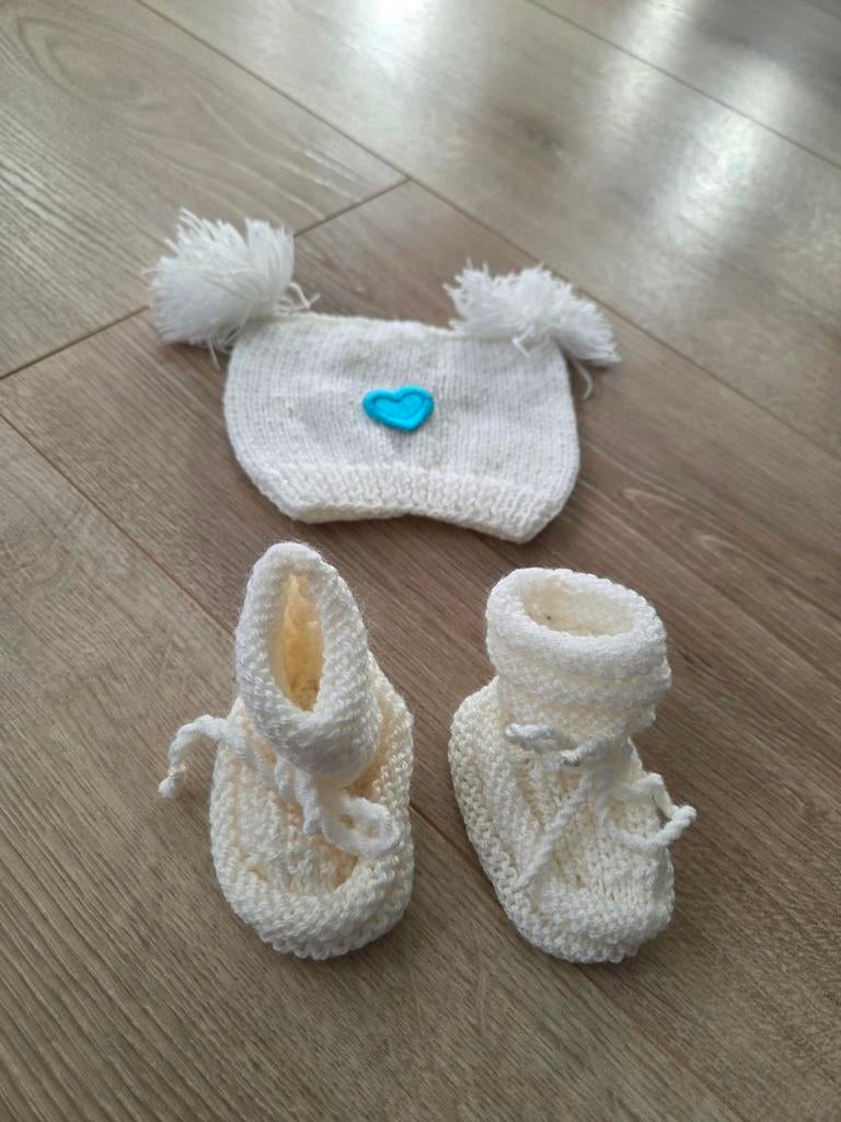 Handgemaakte baby slofjes en muts, Slofjes, Jongetje of Meisje, Handgemaakt, Nieuw
