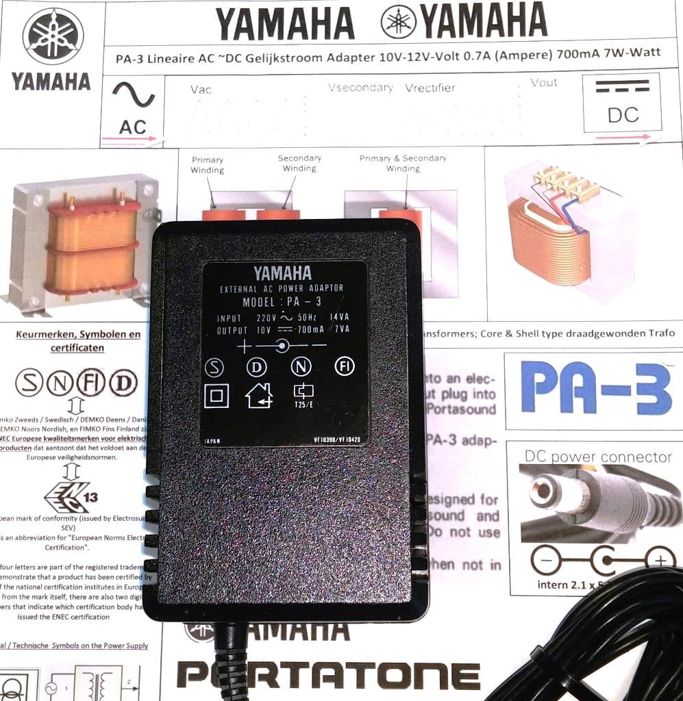 Yamaha PA-3 PA-3B PA-3C 10V 0.7A ~ 12V 9V 7W AC DC Adapter, Ophalen of Verzenden, Zo goed als nieuw, Apparatuur