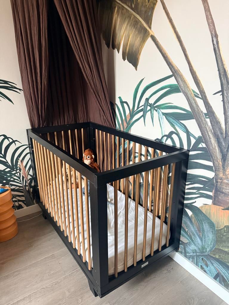 Coming Kids Ledikant - Zwart met Hout + Matras Optioneel, Ophalen, Gebruikt, Ledikant