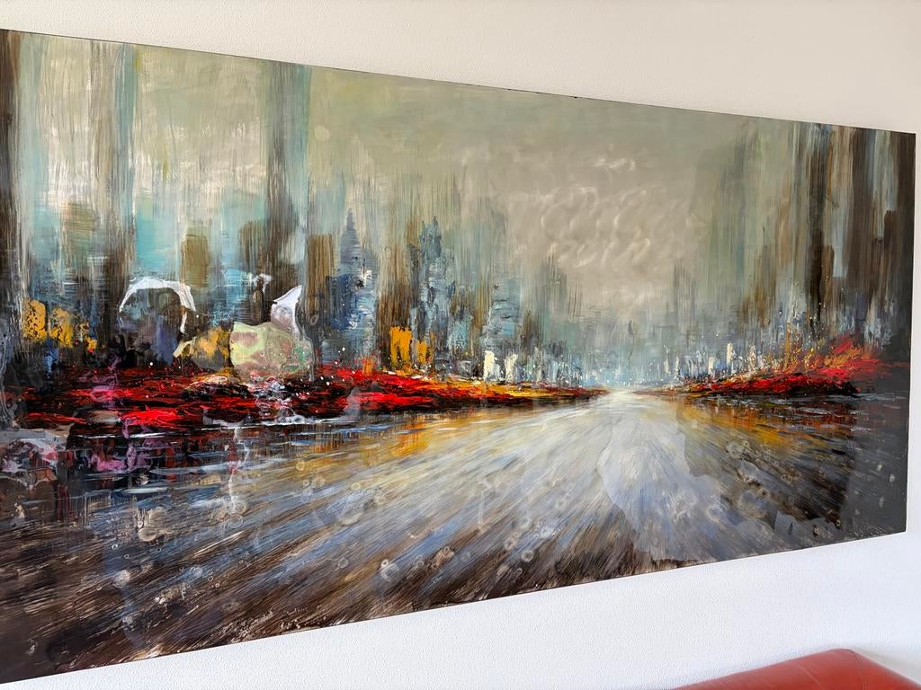 Abstract Stadsgezicht Schilderij, Antiek en Kunst, Kunst | Schilderijen | Klassiek, Ophalen of Verzenden