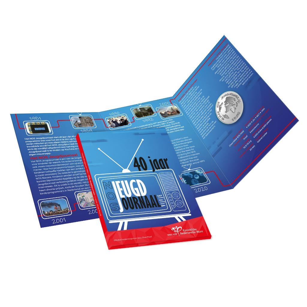 5 euro Nederland 2021 - NOS-Jeugdjournaal (Proof in blister), Setje, Zilver, Overige landen, Ophalen of Verzenden