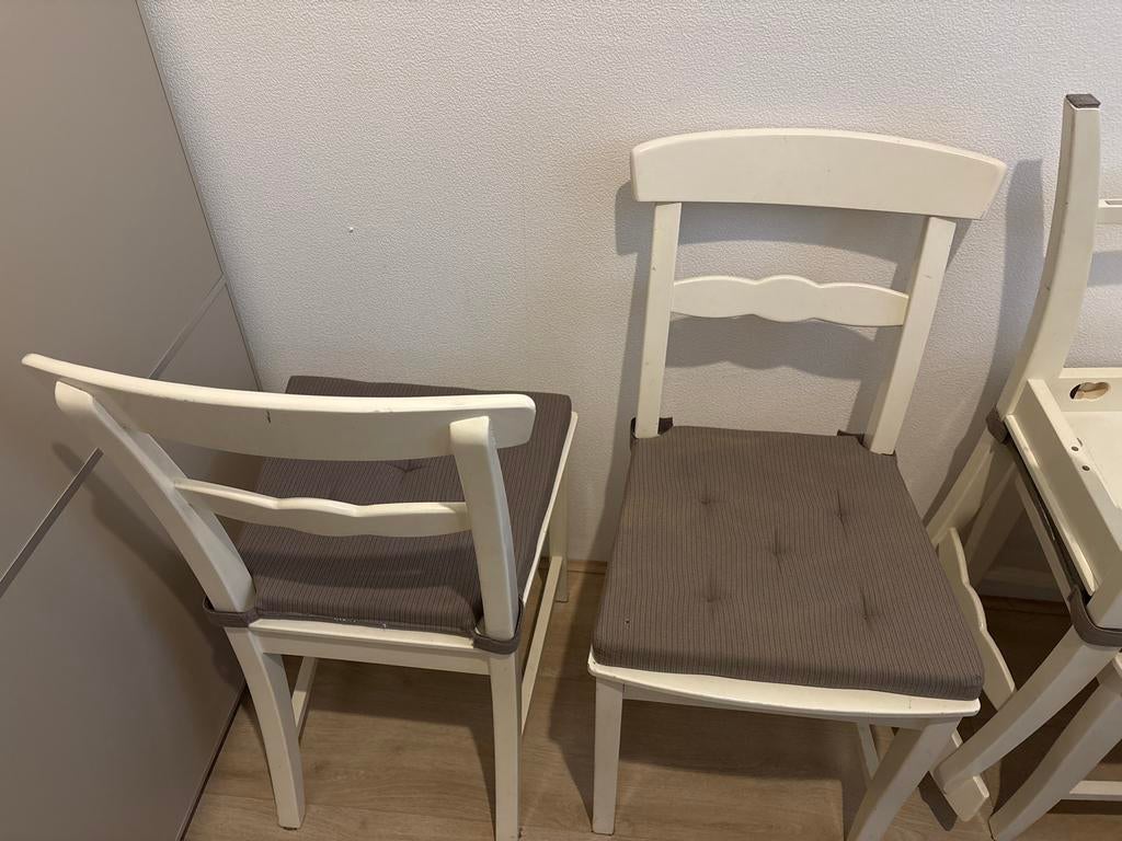 4x LANNI IKEA stoelen wit + zitkussen grijs, Ophalen, Gebruikt, Wit, Vier