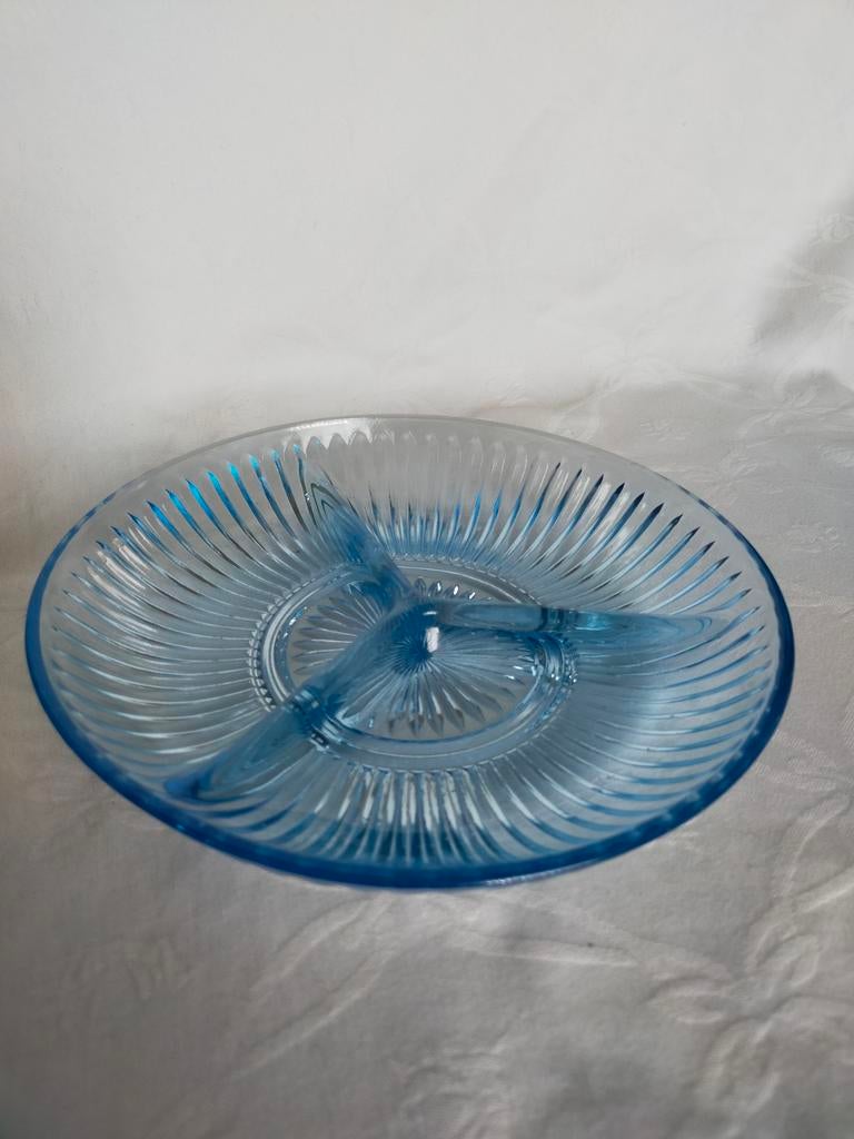 Schaal persglas blauw drievaksschaal van kig Indonesia, Ophalen of Verzenden